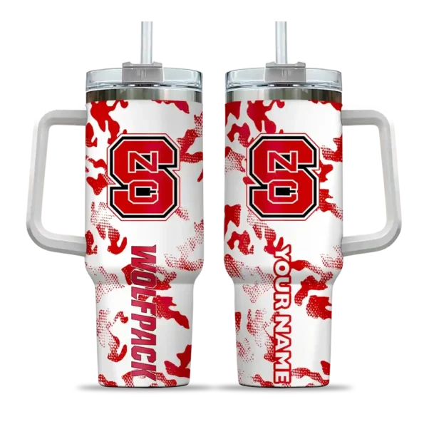 customized nc state wolfpack camo mashup red white curved tumbler best selling.webp