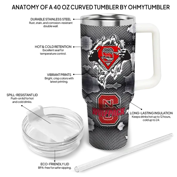 customized nc state wolfpack superman shield red gray curved tumbler new arrival.webp