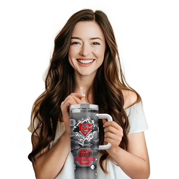customized nc state wolfpack superman shield red gray curved tumbler premium grade.webp