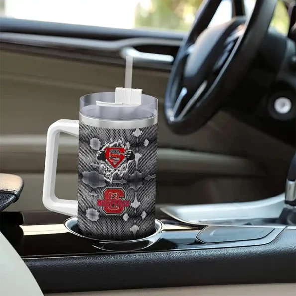 customized nc state wolfpack superman shield red gray curved tumbler trendy.webp
