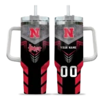 customized nebraska cornhuskers arrow armor red black curved tumbler best selling.webp