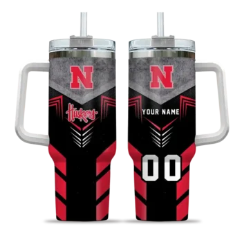 customized nebraska cornhuskers arrow armor red black curved tumbler best selling.webp