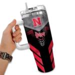 customized nebraska cornhuskers arrow armor red black curved tumbler best selling.webp