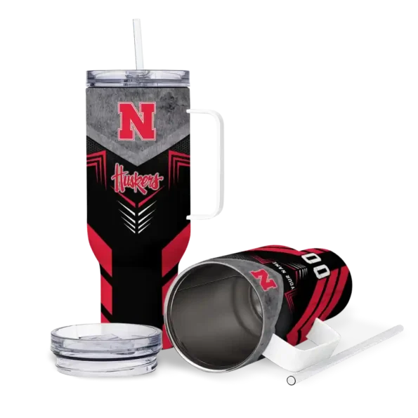 customized nebraska cornhuskers arrow armor red black curved tumbler high quality.webp