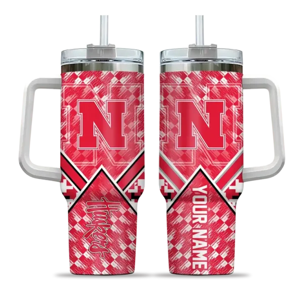 customized nebraska cornhuskers chevron angle red curved tumbler best selling.webp