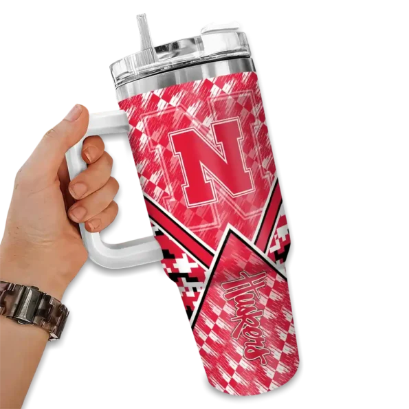 customized nebraska cornhuskers chevron angle red curved tumbler fashion forward.webp