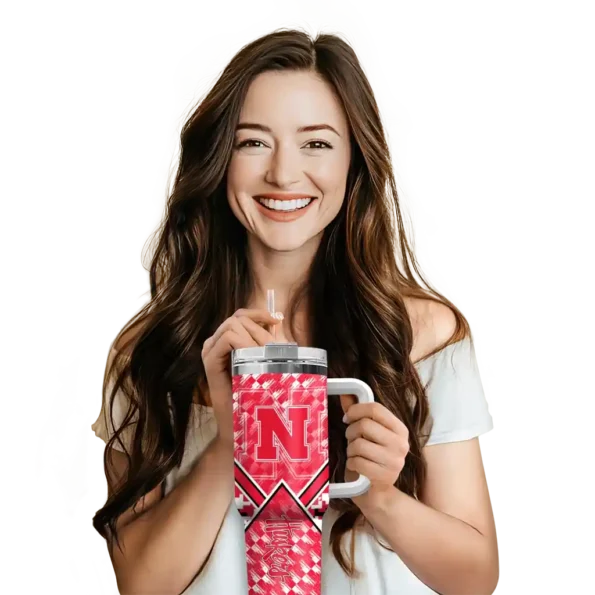customized nebraska cornhuskers chevron angle red curved tumbler premium grade.webp