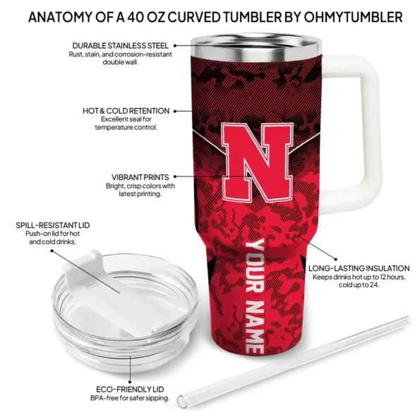 customized nebraska cornhuskers chevron stripe red curved tumbler new arrival.webp