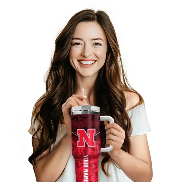 customized nebraska cornhuskers chevron stripe red curved tumbler premium grade.webp