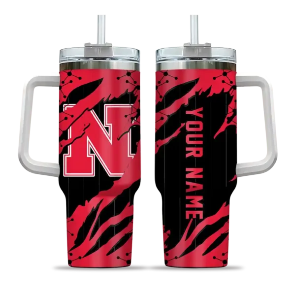 customized nebraska cornhuskers claw cut red black curved tumbler best selling.webp