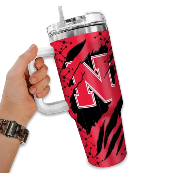customized nebraska cornhuskers claw cut red black curved tumbler fashion forward.webp