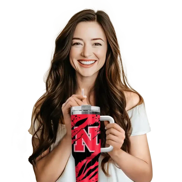 customized nebraska cornhuskers claw cut red black curved tumbler premium grade.webp