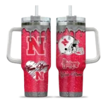 customized nebraska cornhuskers heart helmet motif red curved tumbler best selling.webp