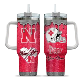 customized nebraska cornhuskers heart helmet motif red curved tumbler best selling.webp