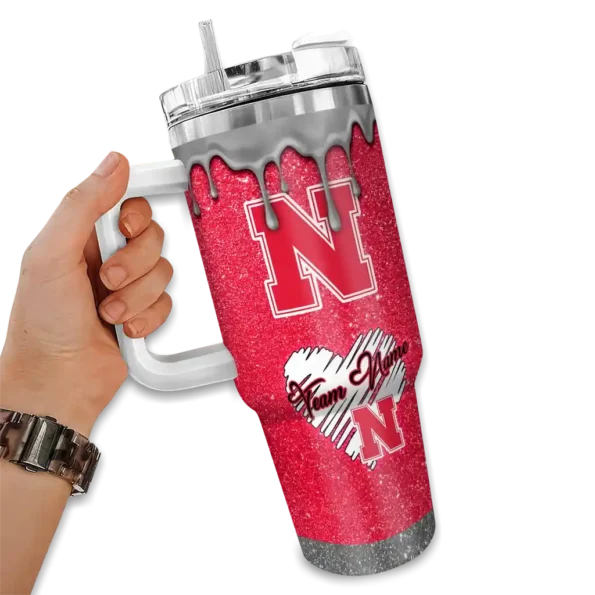 customized nebraska cornhuskers heart helmet motif red curved tumbler fashion forward.webp