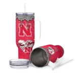 customized nebraska cornhuskers heart helmet motif red curved tumbler best selling.webp