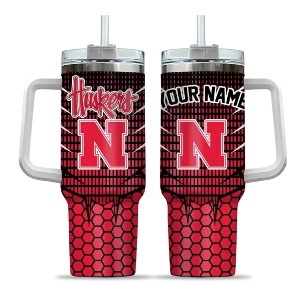 customized nebraska cornhuskers hex texture red curved tumbler best selling.webp