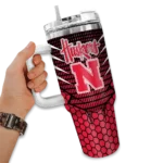 customized nebraska cornhuskers hex texture red curved tumbler best selling.webp