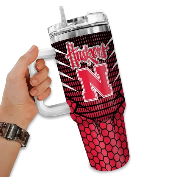 customized nebraska cornhuskers hex texture red curved tumbler fashion forward.webp