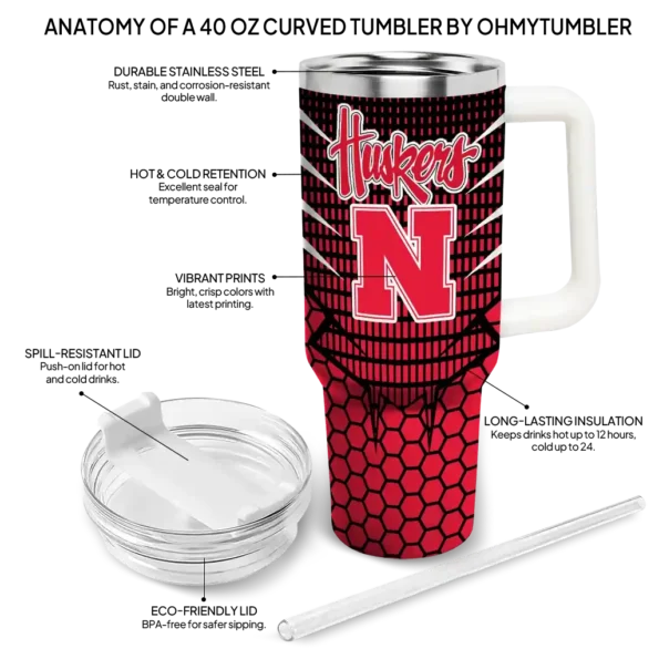 customized nebraska cornhuskers hex texture red curved tumbler new arrival.webp