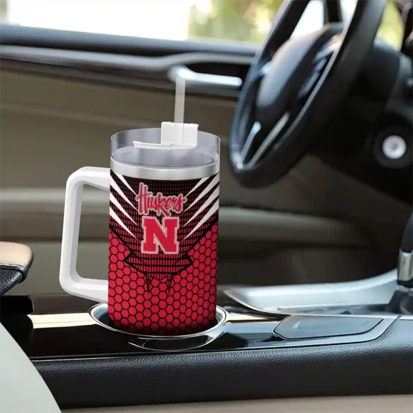 customized nebraska cornhuskers hex texture red curved tumbler trendy.webp