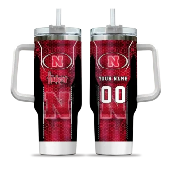 customized nebraska cornhuskers hexagon armor red curved tumbler best selling.webp