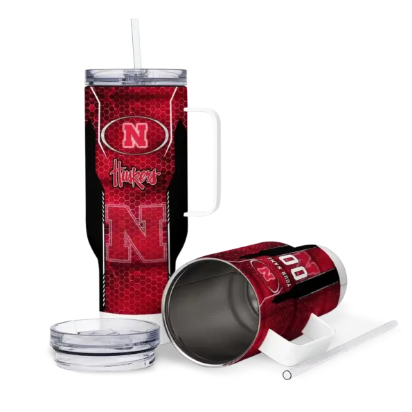 customized nebraska cornhuskers hexagon armor red curved tumbler high quality.webp
