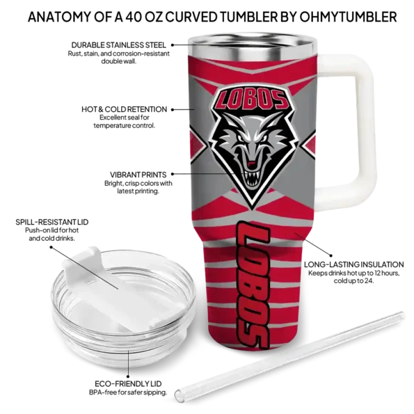 customized new mexico lobos chevron layers red curved tumbler new arrival.webp