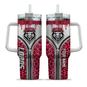 customized new mexico lobos leopard zipper red curved tumbler best selling.webp