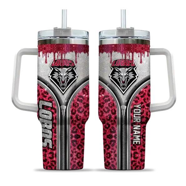 customized new mexico lobos leopard zipper red curved tumbler best selling.webp