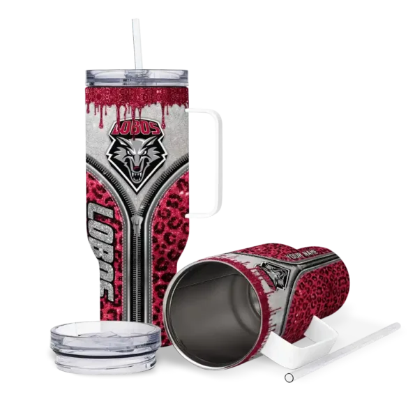 customized new mexico lobos leopard zipper red curved tumbler high quality.webp