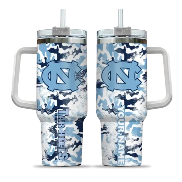 customized north carolina tar heels camo mashup light blue white curved tumbler best selling