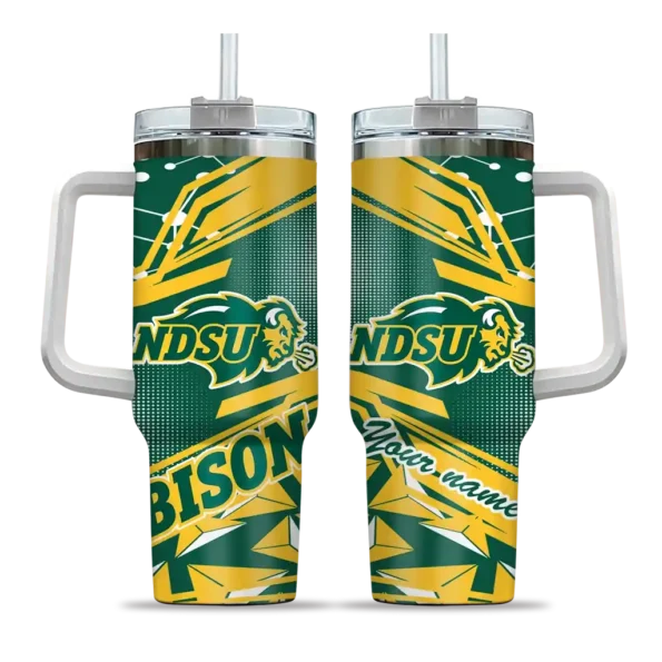customized north dakota state bison abstract paths green curved tumbler best selling