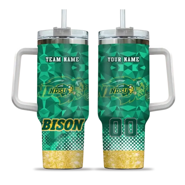 customized north dakota state bison geometric prism green curved tumbler best selling