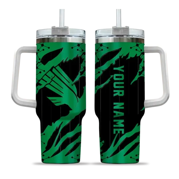 customized north texas mean green claw cut green black curved tumbler best selling