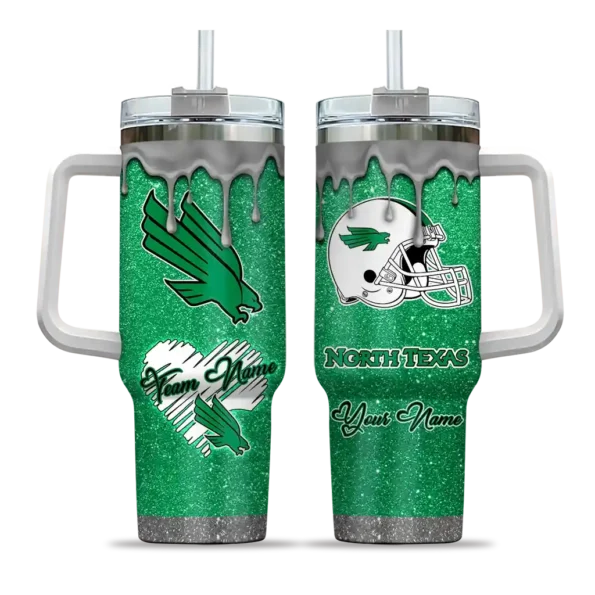 customized north texas mean green heart helmet motif green curved tumbler best selling