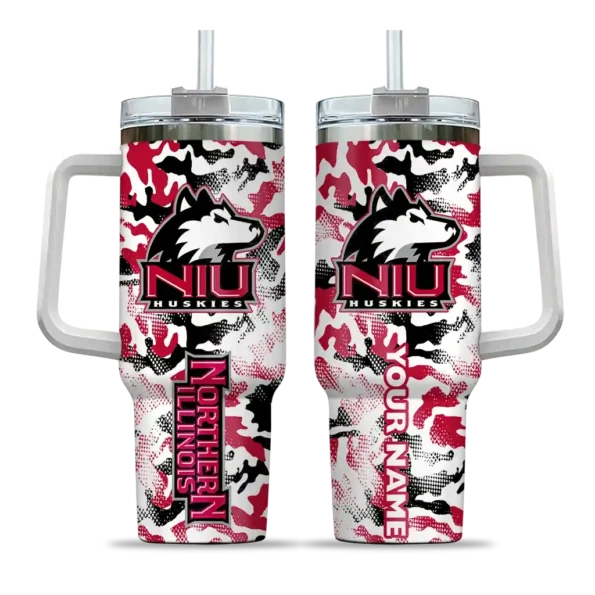 customized northern illinois huskies camo mashup red white curved tumbler best selling.webp