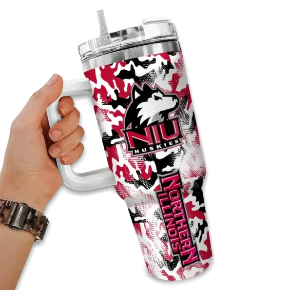 customized northern illinois huskies camo mashup red white curved tumbler fashion forward.webp