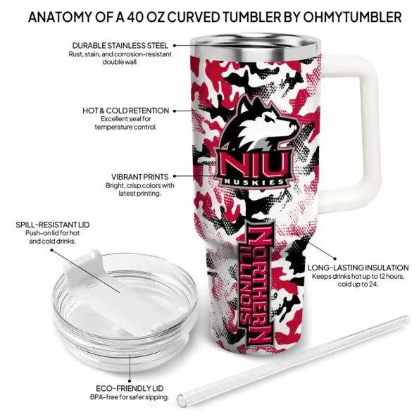 customized northern illinois huskies camo mashup red white curved tumbler new arrival.webp