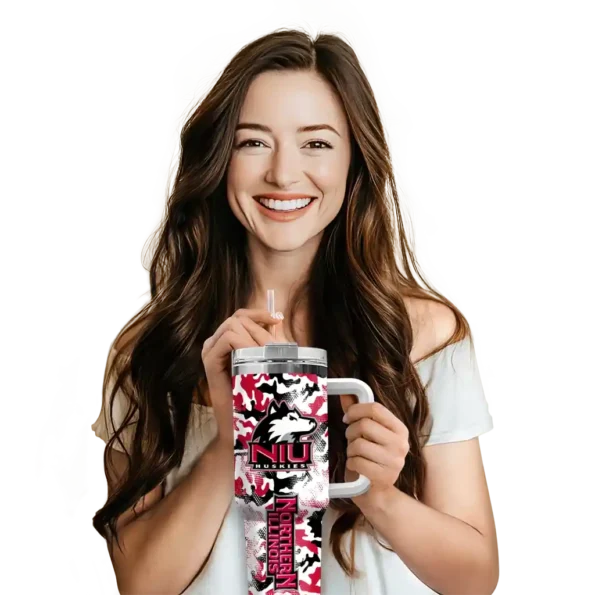 customized northern illinois huskies camo mashup red white curved tumbler premium grade.webp