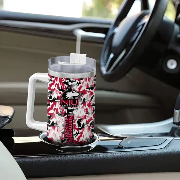 customized northern illinois huskies camo mashup red white curved tumbler trendy.webp