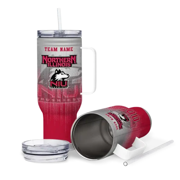 customized northern illinois huskies gradient dots red curved tumbler high quality.webp