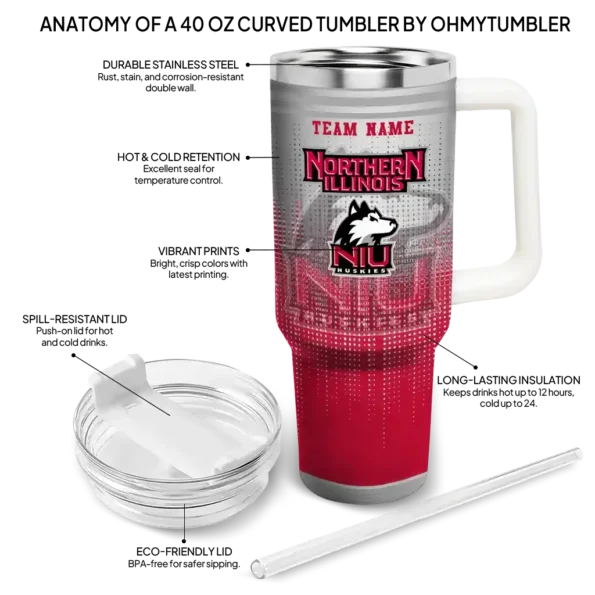 customized northern illinois huskies gradient dots red curved tumbler new arrival.webp