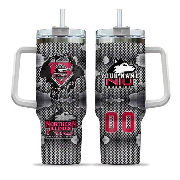 customized northern illinois huskies superman shield red gray curved tumbler best selling