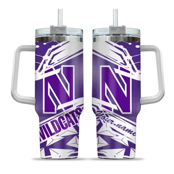 customized northwestern wildcats abstract paths purple curved tumbler best selling.webp