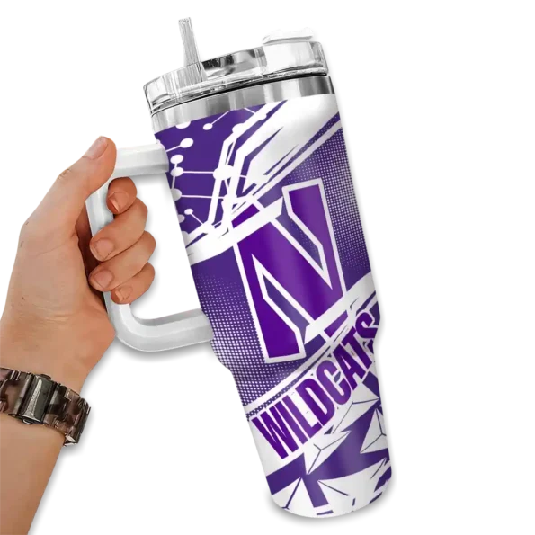 customized northwestern wildcats abstract paths purple curved tumbler fashion forward.webp