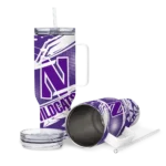 customized northwestern wildcats abstract paths purple curved tumbler best selling.webp