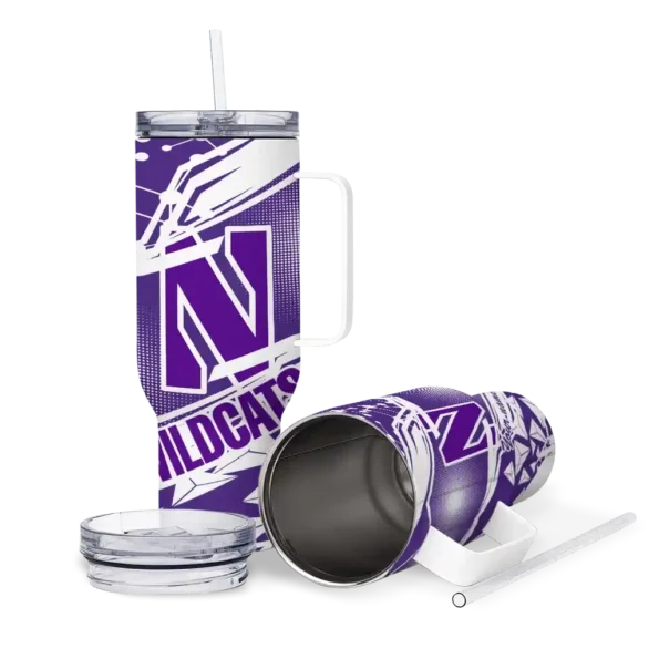 customized northwestern wildcats abstract paths purple curved tumbler high quality.webp