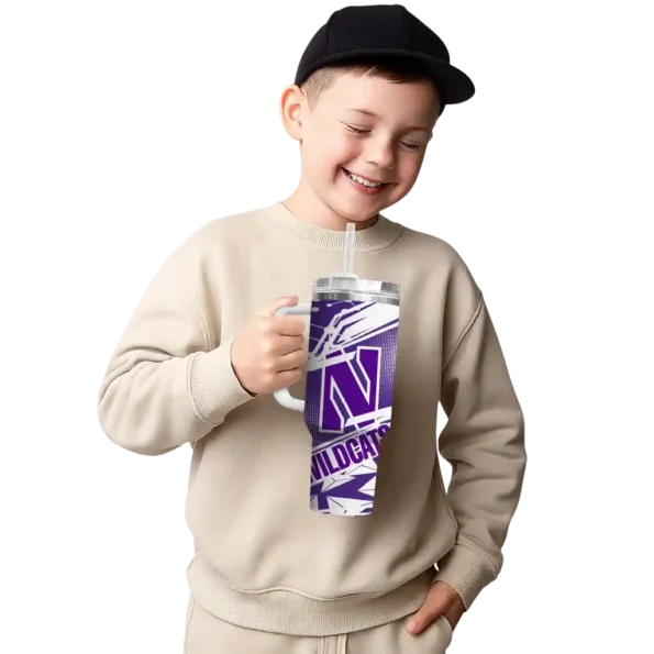 customized northwestern wildcats abstract paths purple curved tumbler latest model.webp