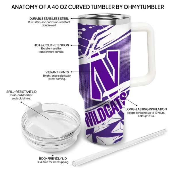 customized northwestern wildcats abstract paths purple curved tumbler new arrival.webp